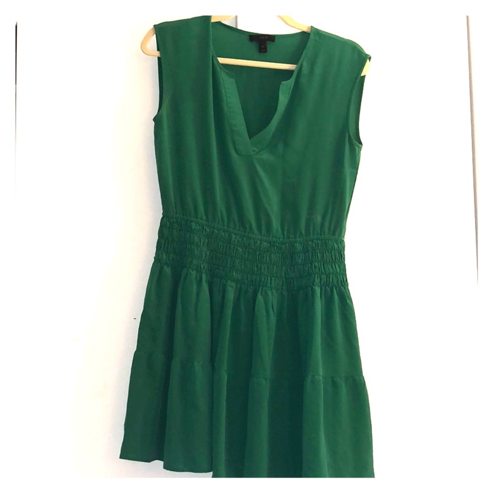J Crew 100% Silk Green Summer Dress
